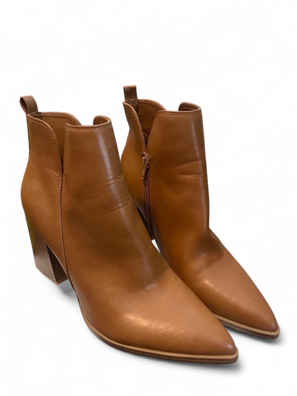CognacTan Pointed-Toe Leather Ankle Boots